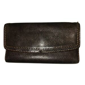 Brown Leather Trifold Wallet with Card Slots Cash Pockets and Checkbook Flap
